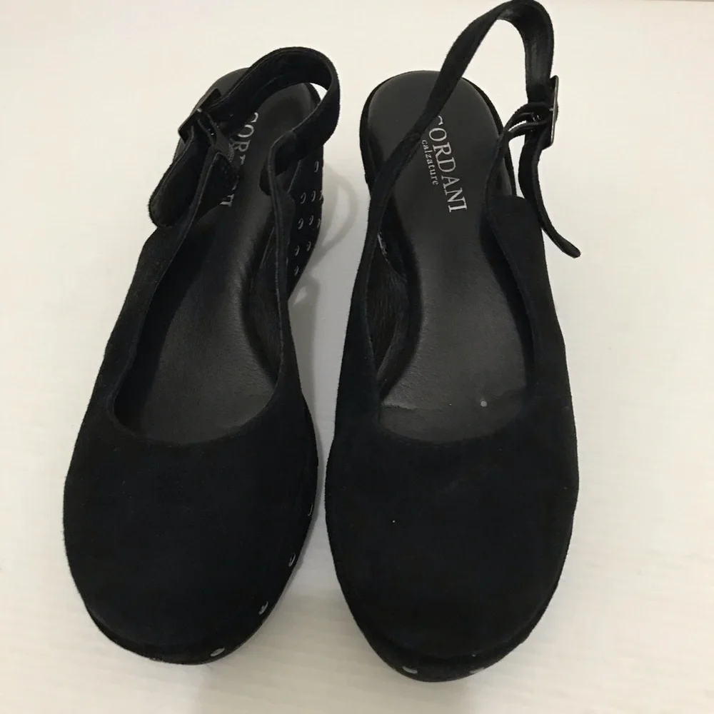 CORDANI Black Suede Stud Platform Slingbacks Shoes Heels Pumps Size 41
